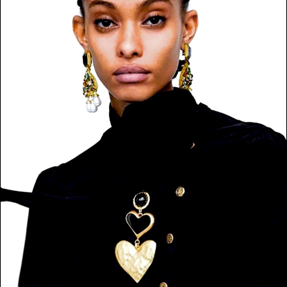 NEW Gold Rim Black Enamel Layered Hearts Necklace - Picture 11 of 12